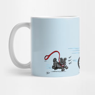 Doggy Chasing Bicycle Lady Mug